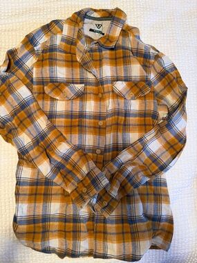 VISSLA Plaid Shirt Jacket in Mustard & Navy